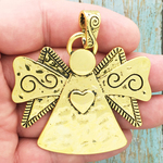 Gold Angel Pendants Wholesale with Heart in Pewter