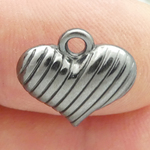 Puffed Heart Charm in Gunmetal Pewter Small