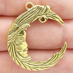 Crescent Moon Pendant Gold Pewter Large