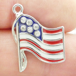 American Flag Charms Bulk Silver Pewter with Enamel and Crystal