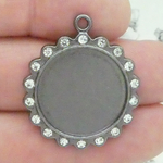 Round Photo Charms Wholesale in Gunmetal Pewter with Crystal Accents