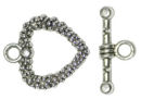 Heart Toggle Clasp in Antique Silver Pewter with Beaded Design