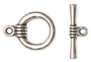 Small Round Toggle Clasp in Antique Silver Pewter with Bar Accent