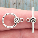 Medium Round Toggle Clasp in Antique Silver Pewter with S Design Accent