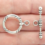 Large Toggle Clasp for Jewelry Making Silver Pewter with Twist Design