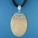Oval 62-mm Engravable Hammered Copper Fashion Pendant with Bali Style Silver Tone Accent