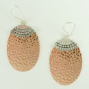 Oval 40-mm Engravable Hammered Copper Fashion Earrings with Bali Style Silver Tone Accent
