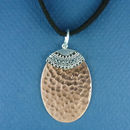 Oval 40-mm Engravable Hammered Copper Fashion Pendant with Bali Style Silver Tone Accent