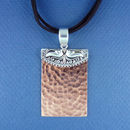 Rectangle 46-mm Engravable Hammered Copper Fashion Pendant with Bali Style Silver Tone Accent