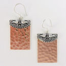 Rectangle 32-mm Engravable Hammered Copper Fashion Earrings with Bali Style Silver Tone Accent