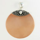 Round Extra Large 60-mm Engravable Polished Copper Fashion Pendant with Bali Style Silver Tone Accent