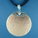 Round Extra Large 60-mm Engravable Hammered Copper Fashion Pendant with Bali Style Silver Tone Accent