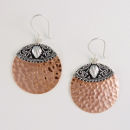 Round 30-mm Engravable Hammered Copper Fashion Earrings with Ornate  Bali Style Silver Tone Accent