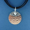 Round Medium 30-mm Engravable Hammered Copper Fashion Pendant with Bali Style Silver Tone Accent