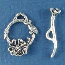 Toggle Flower with Vine Circle and Flower with Stem Bar Sterling Silver Clasp