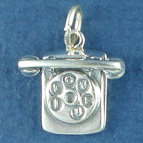 TELEPHONE with I Love U Dial Sterling Silver Charm Pendant