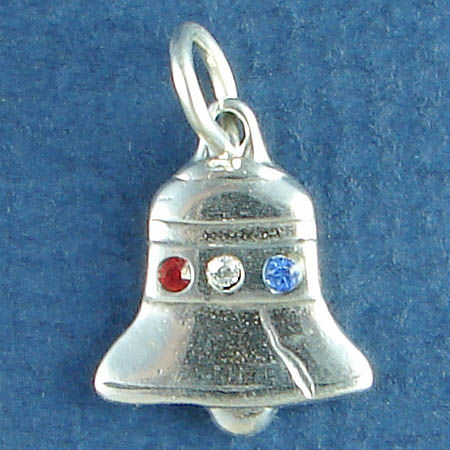 Liberty Bell with Red, White and Blue SWAROVSKI Crystal Sterling Silver Charm Pendant