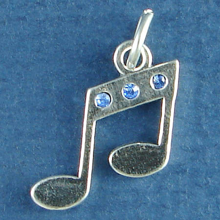 Music Note with Blue SWAROVSKI Crystal Sterling Silver Charm Pendant