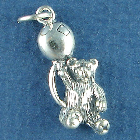 Teddy Bear Charm with BALLOON Sterling Silver Pendant