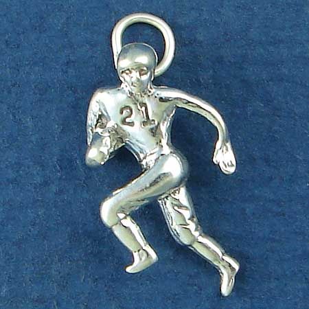 FOOTBALL Player Running with a FOOTBALL 3D Sterling Silver Charm Pendant