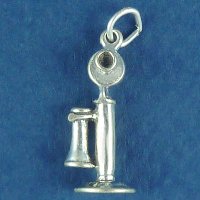 TELEPHONE, Antique 3D Sterling Silver Charm Pendant