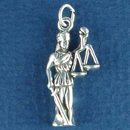 Lady Justice with SWORD and Scales of Justice for Law Profession Sterling Silver Charm Pendant