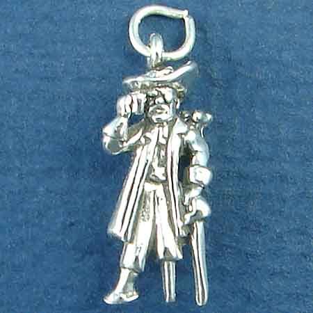 Pirate with Parrot and SWORD Sterling Silver 3D Charm Pendant