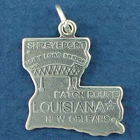 State of Louisiana Sterling Silver Charm Pendant and Cities Baton Rouge, NEW Orleans and Shreveport 