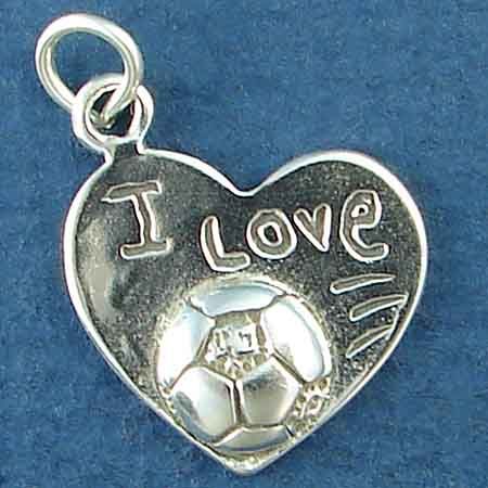 SOCCER on Heart with I Love Word Phrase Sterling Silver Charm Pendant