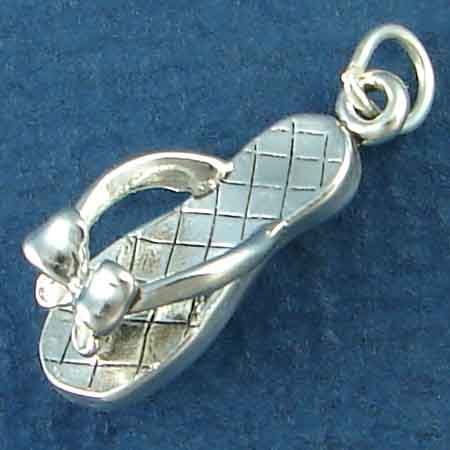 Ladies Beach SANDAL Charm with Bow Accent 3D Sterling Silver Pendant