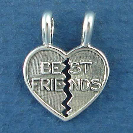 Best Friends Word Phase on Heart that maybe Broken in Two Half's Sterling Silver Charm PENDANTs
