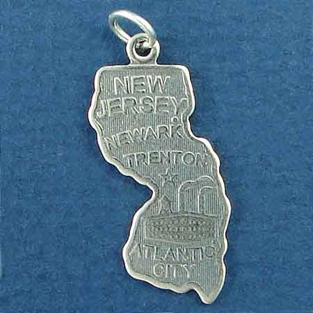 State of New JERSEY Sterling Silver Charm Pendant and Cities Trenton, Newark and Atlantic City with 