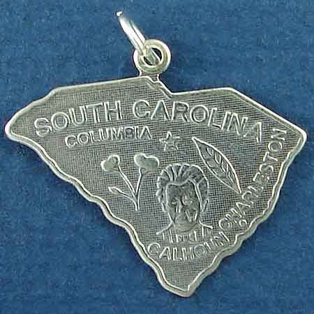 State of South Carolina Sterling Silver Charm Pendant and Cities Columbia and Charleston with Pictur