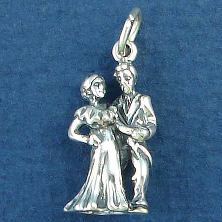 WEDDING Couple in Formal DRESS Dancing 3D Sterling Silver Charm Pendant