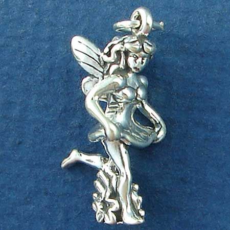 Fairy Running Though FLOWERS 3D Sterling Silver Charm Pendant