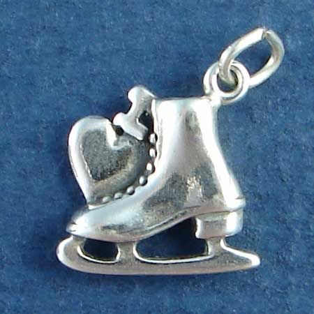 Sterling Silver ICE SKATE Charm with I Heart Accent