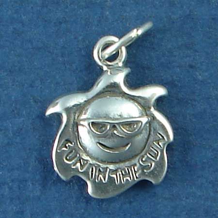 Wearing SUNGLASSES with Word Phrase Fun in the Sun Charm Sterling Silver Pendant