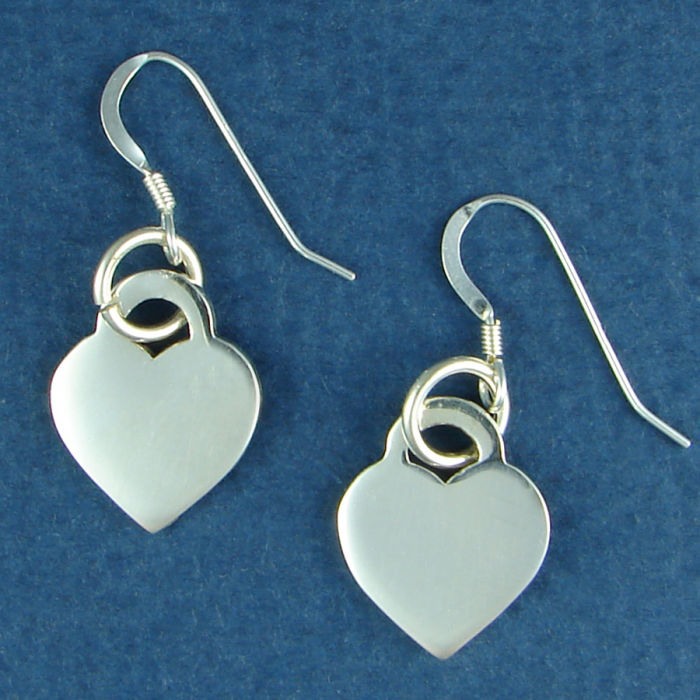 Heart Small High Polished Engravable Sterling Silver French Wire EARRINGS