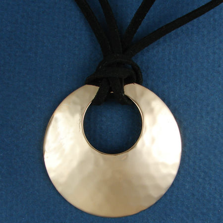Gold Hammered Pendant on Black Cord