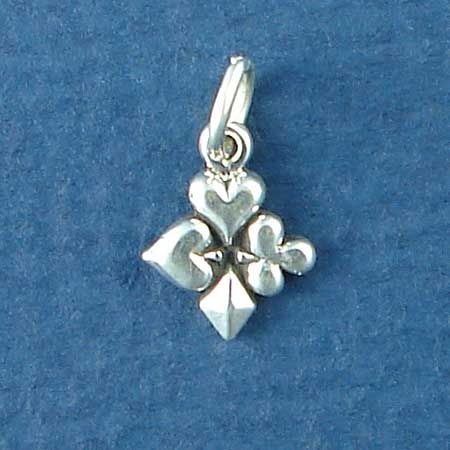 PLAYING CARD Symbols Hearts, Spades, Diamonds and Clubs Tiny Sterling Silver Charm Pendant