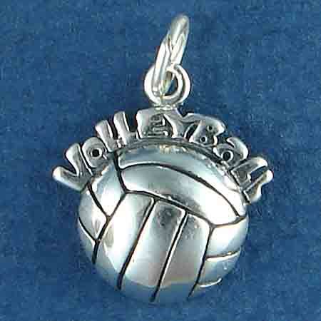 VOLLEYBALL Word Phrase on VOLLEYBALL Sterling Silver Charm Pendant