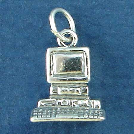 COMPUTER Office System Sterling Silver Charm Pendant