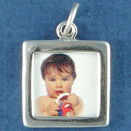 Picture Photo Charm FRAME Double Sided Plain Square 3D Sterling Silver Pendant