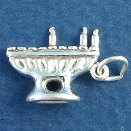 Jewish Menorah CANDLEs 3D Sterling Silver Charm Pendant