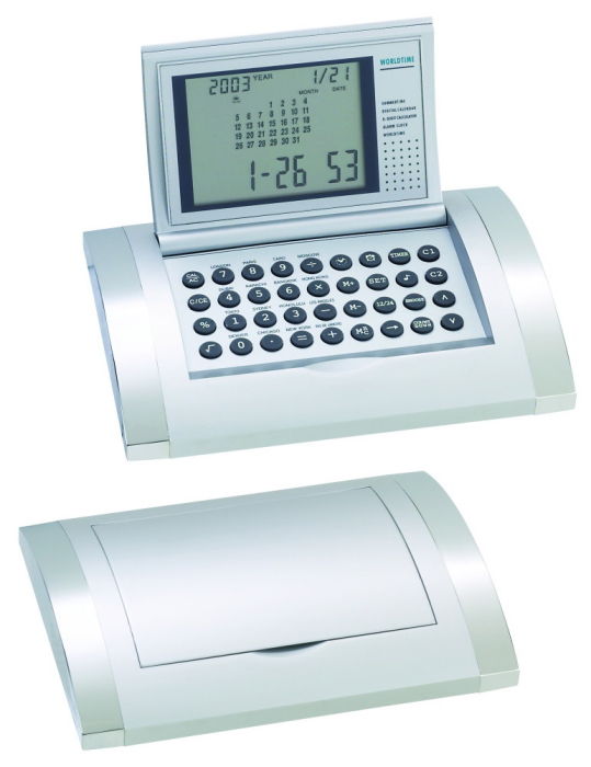 Executive Alarm Clock, Calendar, World Time and CALCULATOR in Silver