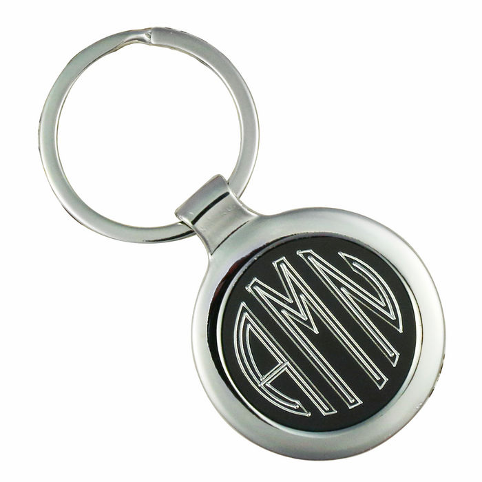Round Engraved KEYCHAINs Silver Tone with Black