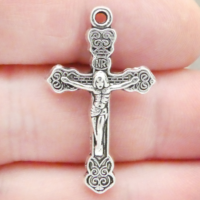 Crucifix Cross CHARM in Antique Silver Pewter