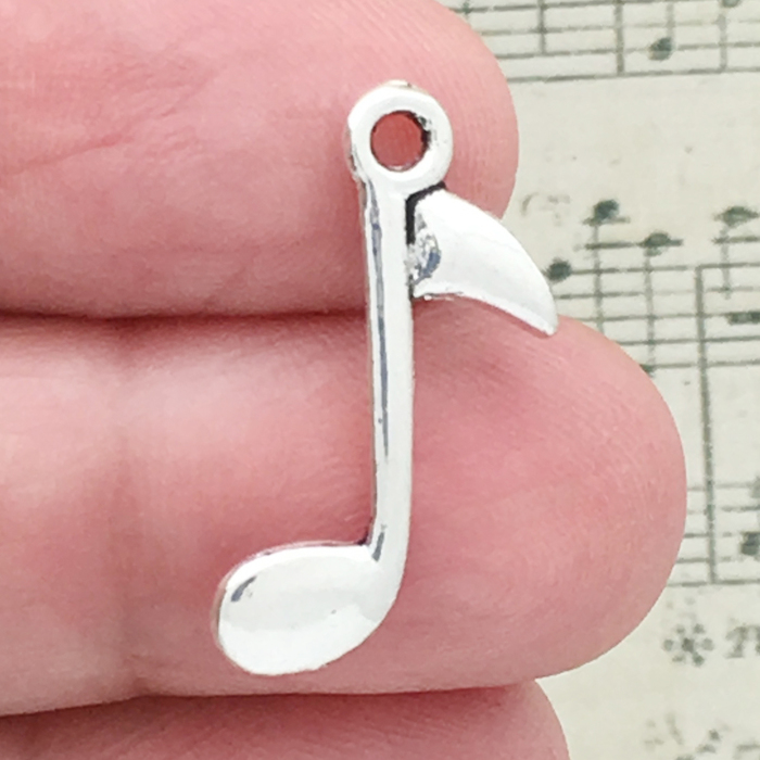 MUSIC Note Charm in Antique Silver Pewter