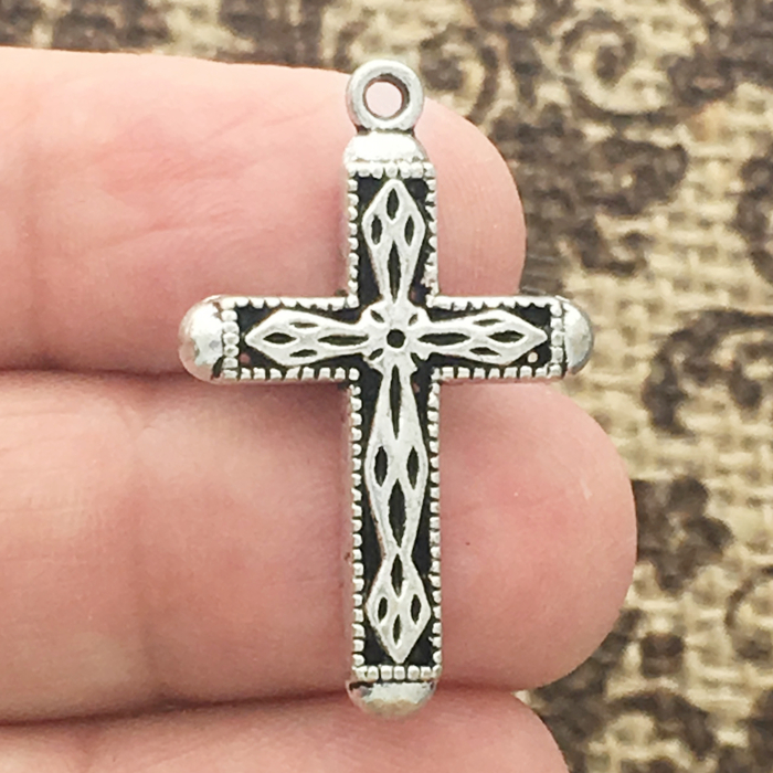 Silver Cross Charms for Jewelry Making Pewter