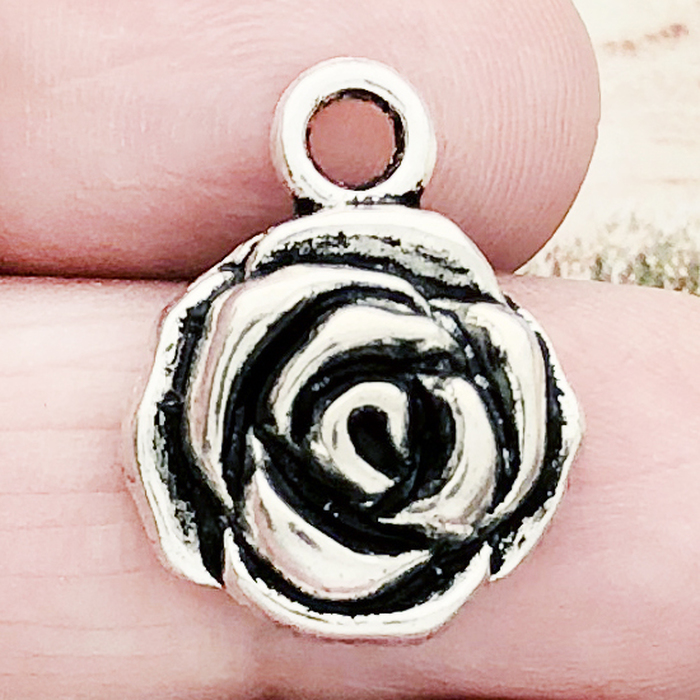 Rose Charms Wholesale Small Antique Silver Pewter » Flower Charm